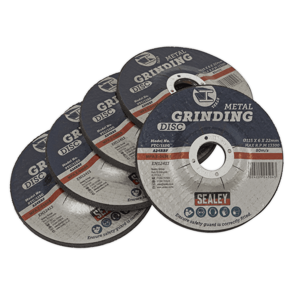 Sealey Grinding Disc Ã‡?115 x 6mm 22mm Bore - Pack of 5 Model No.-PTC/115G5