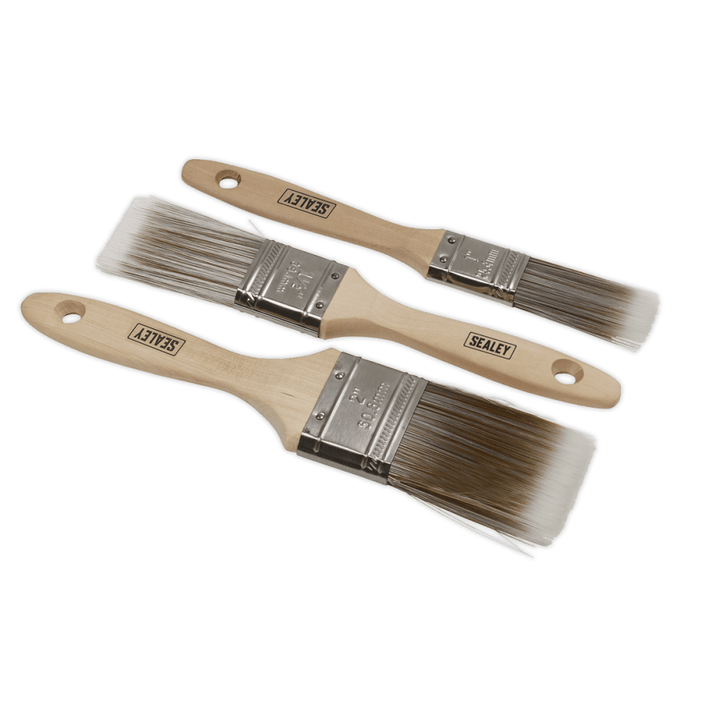 Sealey Wooden Handle Paint Brush Set 3pc Model No.-SPBS3W
