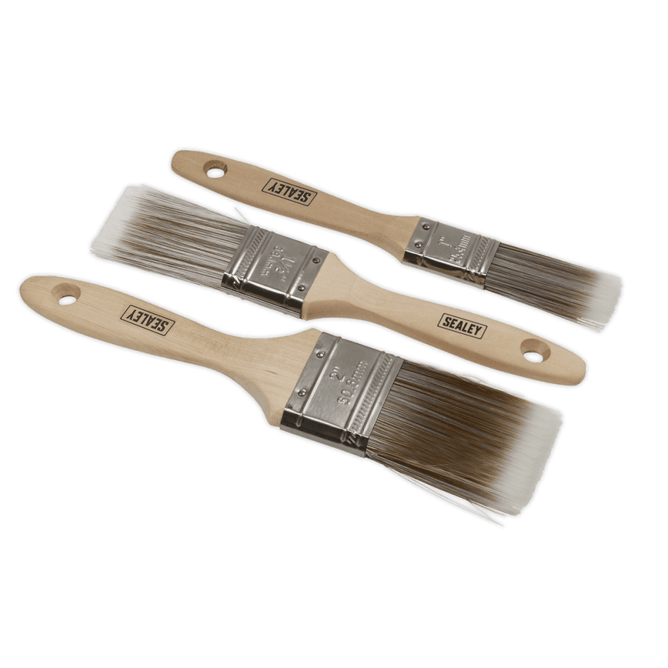 Sealey Wooden Handle Paint Brush Set 3pc Model No.-SPBS3W