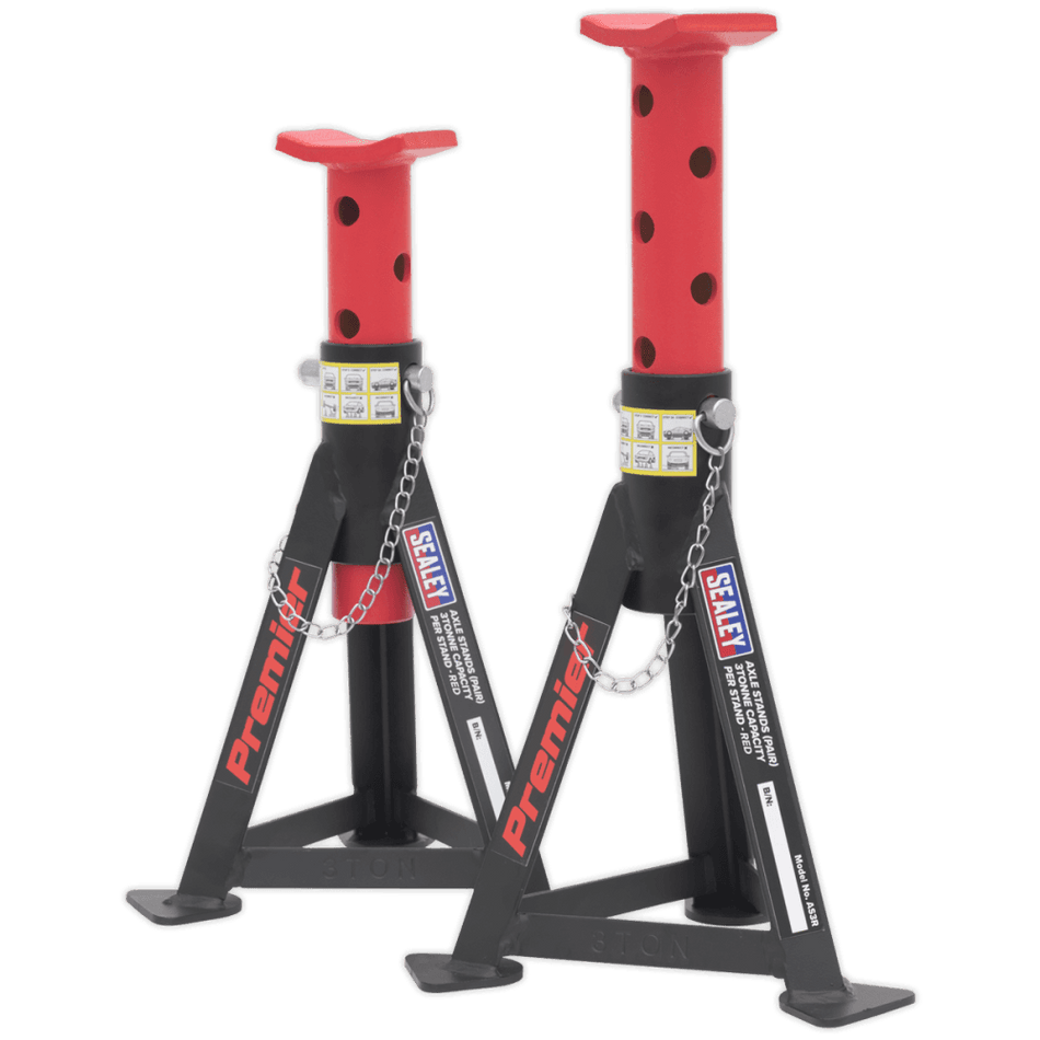 Sealey Axle Stands (Pair) 3tonne Capacity per Stand - Red Model No.-AS3R