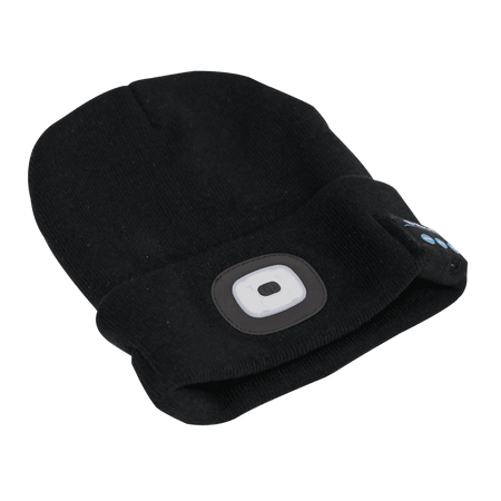 Sealey Beanie Hat 4 SMD LED USB Rechargeable with Wireless Headphones Model No- LED185W