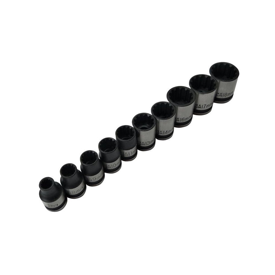 BlueSpot Tools 3/8in Drive Spline Socket Set Metric, 10 Piece -No. 1543