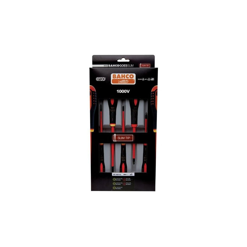Bahco ERGO? Insulated Screwdriver SLIM SL/PH Set, 5 Piece -No. BE-9881SL