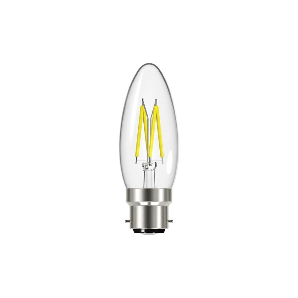 EnergizerÂ¸ LED BC (B22) Candle Filament Non-Dimmable Bulb, Warm White 470 lm 4W -No. S12868