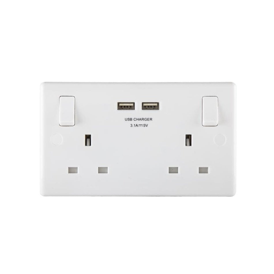 Masterplug Switched Socket 2-Gang 13A with 2 x USB Ports -No. 822U3-01