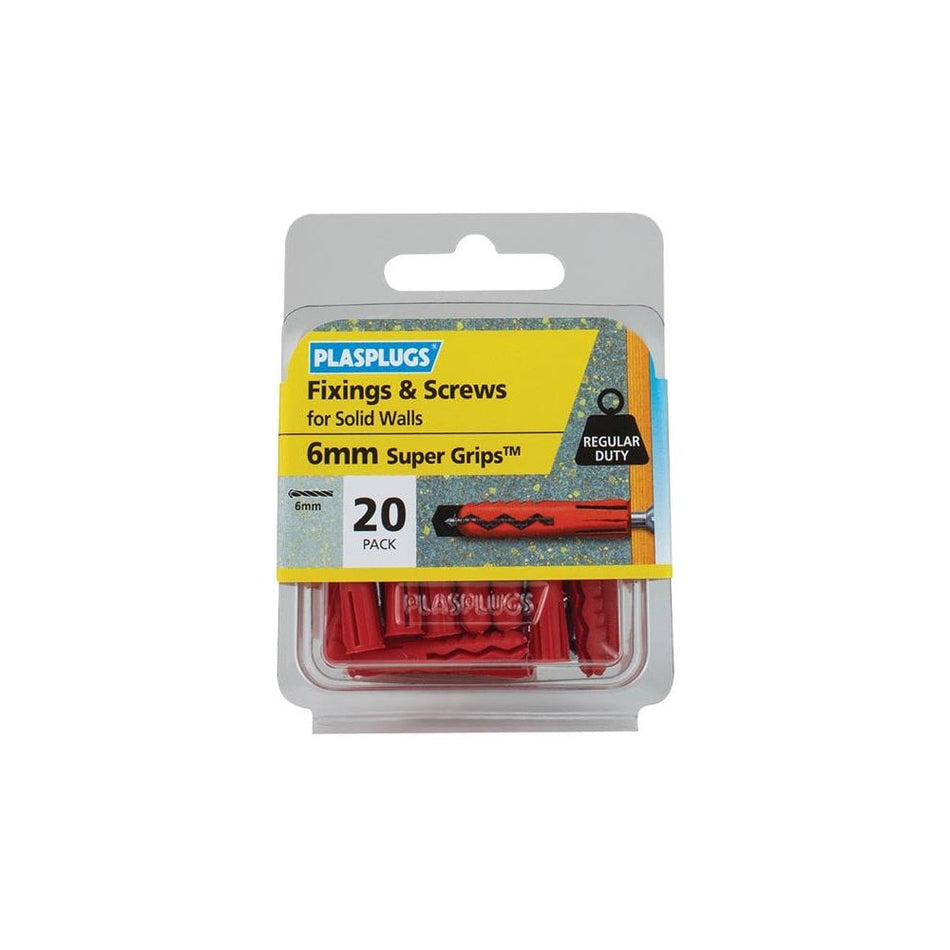 Plasplugs Solid Wall Super Grips? Fixings Red & Screws (Pack 20) -No. SWRS20