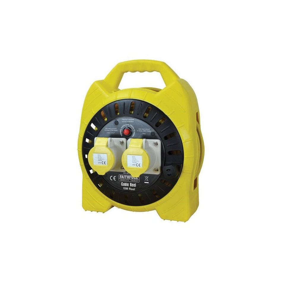 Faithfull Power Plus Enclosed Cable Reel 15m 16 amp 1.5mm Cable 110V -No.