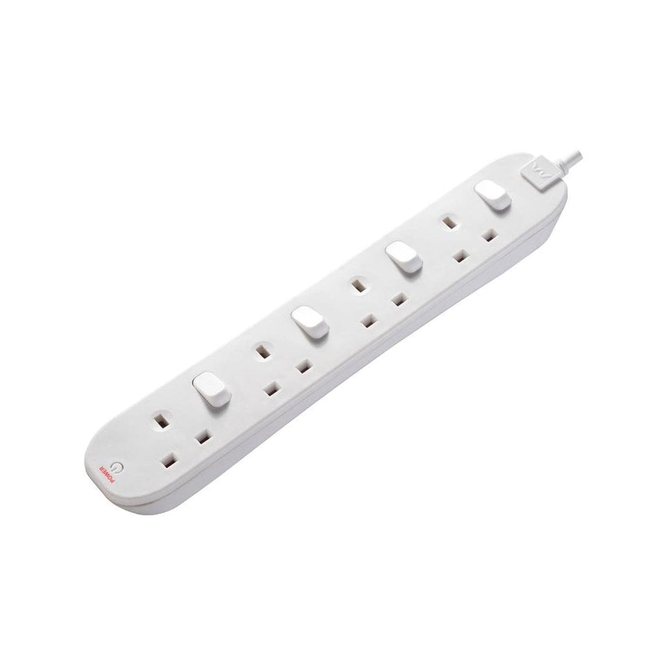 Masterplug Switched Extension Lead 4-Gang 13A White 2m -No. SWC4210N-MP