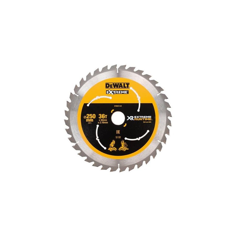 DEWALT Extreme Runtime FlexVolt Mitre Saw Blade 250 x 30mm x 36T -No. DT99572-QZ