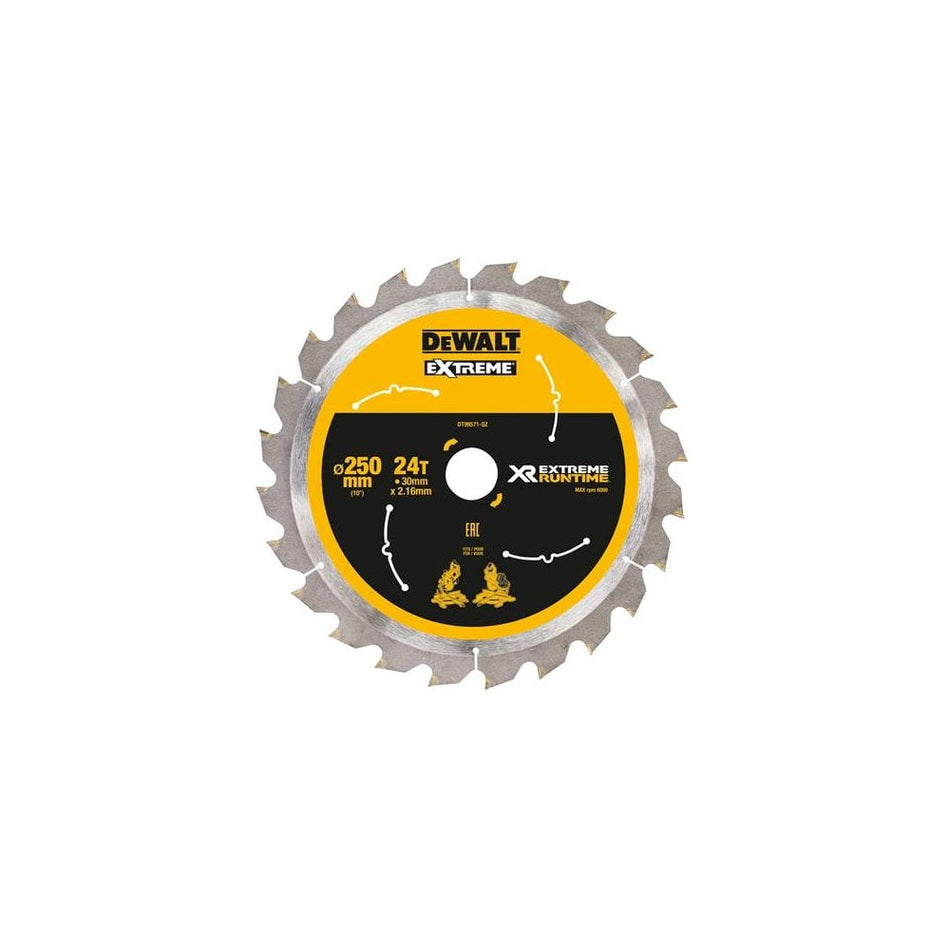 DEWALT Extreme Runtime FlexVolt Mitre Saw Blade 250 x 30mm x 24T -No. DT99571-QZ