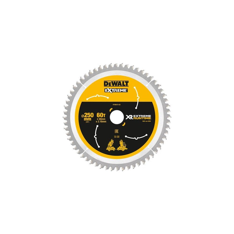DEWALT Extreme Runtime FlexVolt Mitre Saw Blade 250 x 30mm x 60T -No. DT99573-QZ