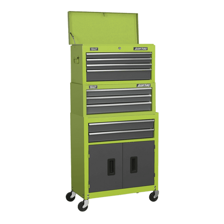Sealey Topchest, Mid-Box & Rollcab 9 Drawer Stack - Hi-Vis Green Model No-AP2200BBHVSTACK