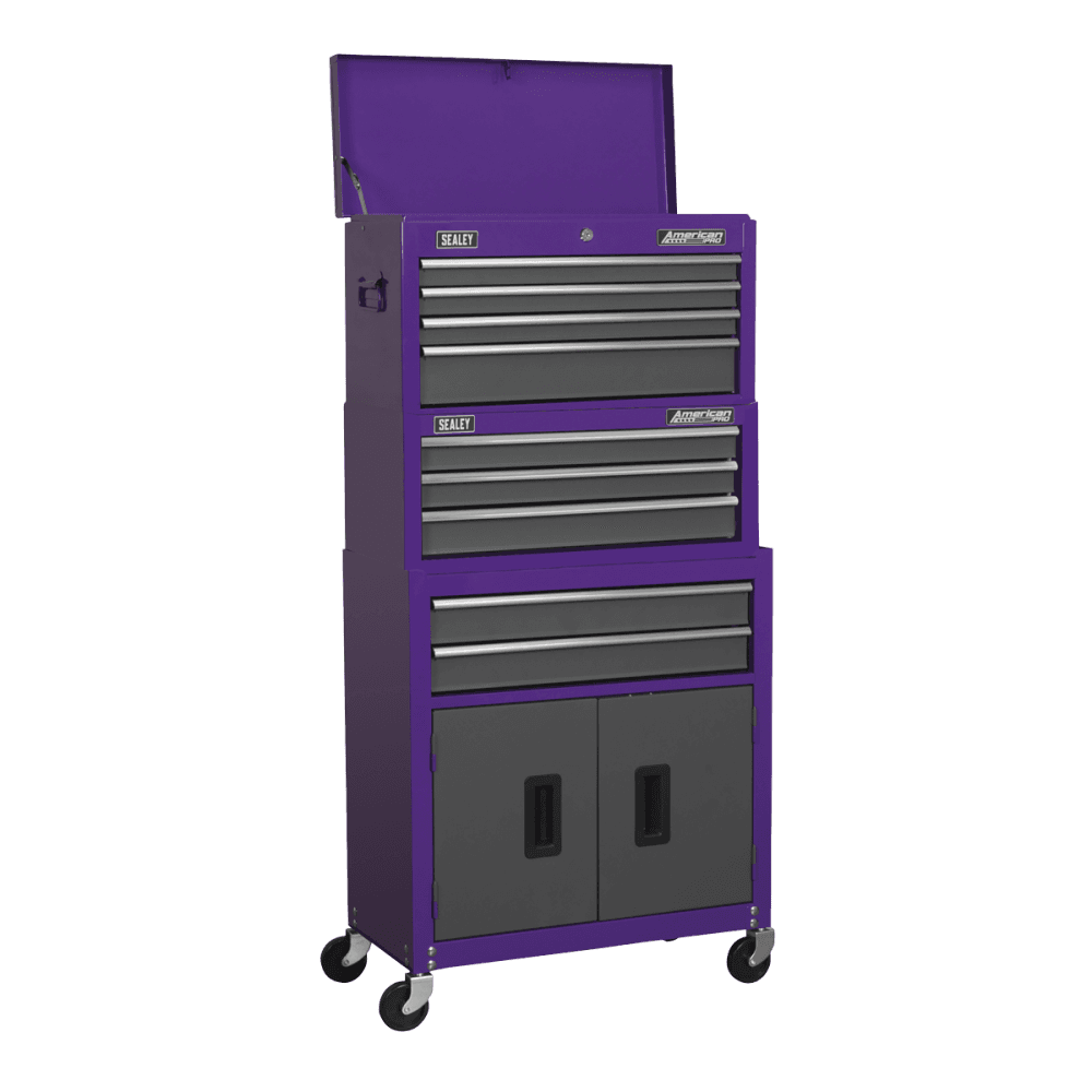 Sealey Topchest, Mid-Box & Rollcab 9 Drawer Stack - Purple Model No-AP2200BBCPSTACK