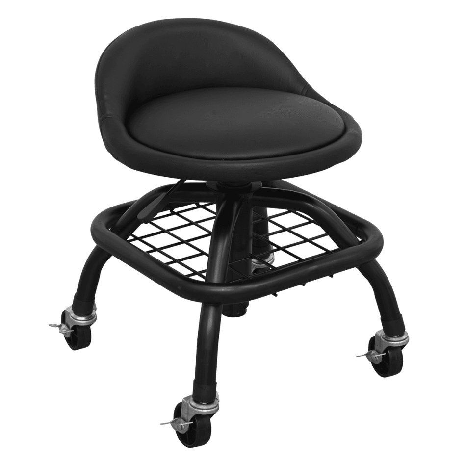 Creeper Stool Pneumatic with Adjustable Height Swivel Seat & Back Rest Model No-SCR02B