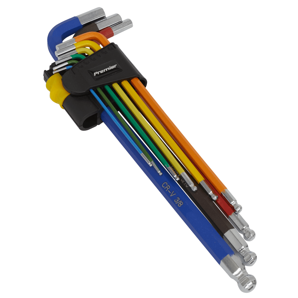 Ball-End Hex Key Set Extra-Long 9pc Colour-Coded Imperial Model No-AK7198