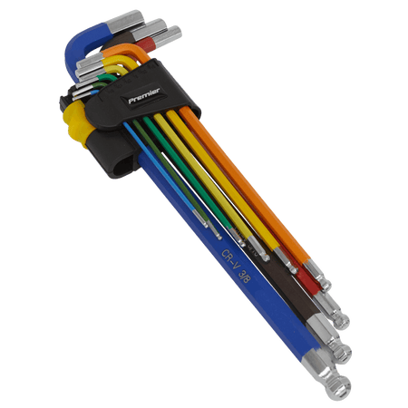 Ball-End Hex Key Set Extra-Long 9pc Colour-Coded Imperial Model No-AK7198