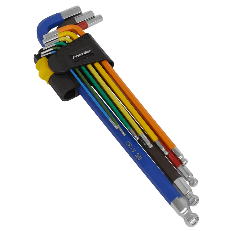 Ball-End Hex Key Set Extra-Long 9pc Colour-Coded Imperial Model No-AK7198