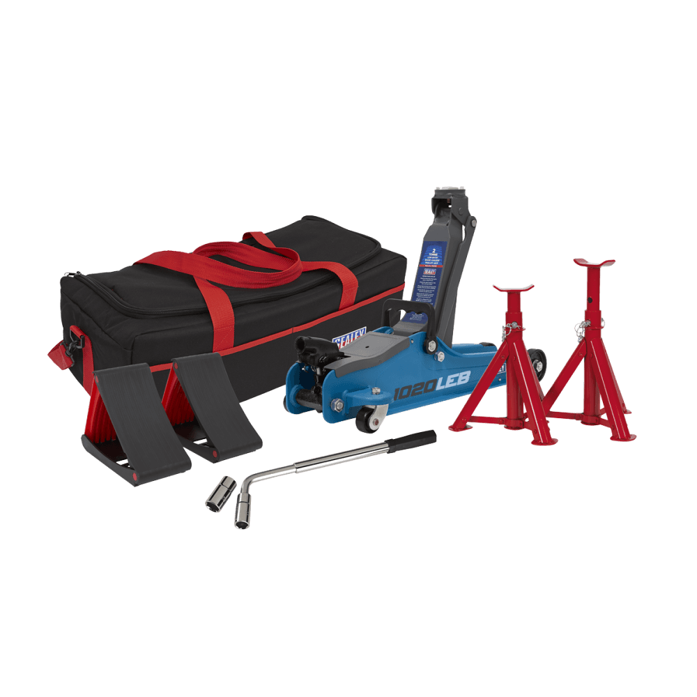 Trolley Jack 2tonne Low Entry Short Chassis - Blue and Accessories Bag Combo Model No-1020LEBBAGCOMBO