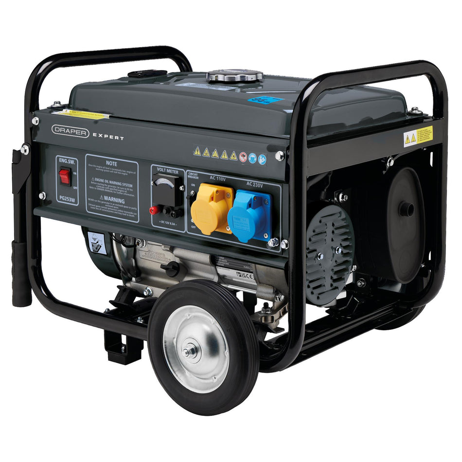 DRAPER Petrol Generator with Wheels (2.2kVA/2.0kW): Model No. PG253W