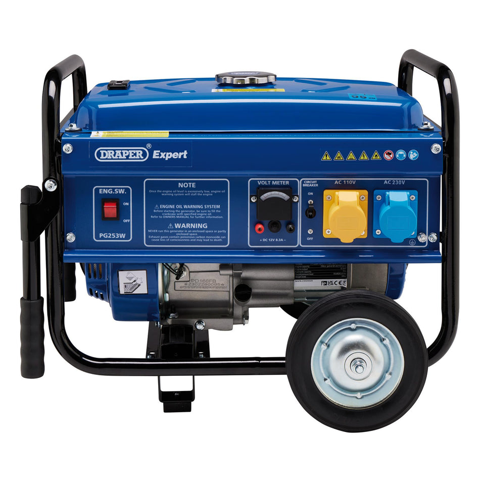 DRAPER Petrol Generator with Wheels (2.2kVA/2.0kW): Model No. PG253W