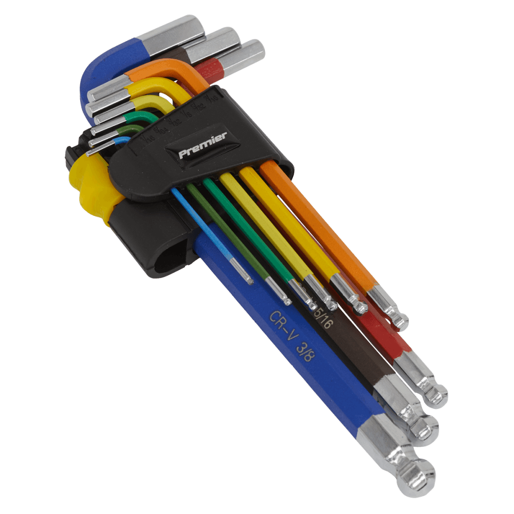 Sealey Ball-End Hex Key Set 9pc Long Colour-Coded Imperial Model No AK7197