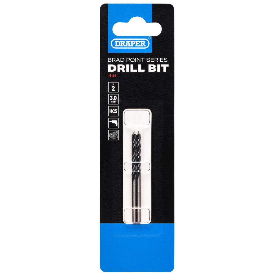 Brad Point Drill Bit, 3.0mm x 60mm (Pack of 2): No.DBBP