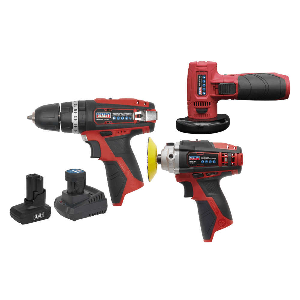 Sealey 3 x SV12 Series Cordless Power Tool Kit 12V - 2 Batteries Model No- CP1200COMBO7