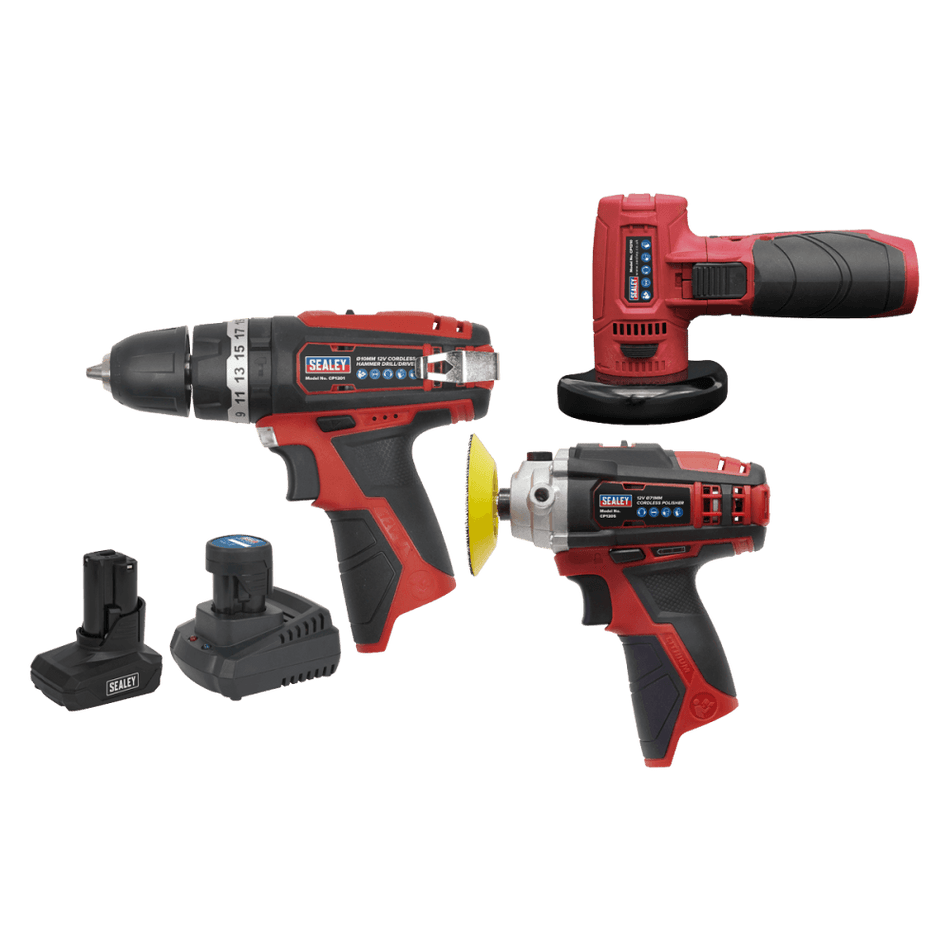 Sealey SV12 Series 3 x 12V Cordless Power Tool Combo Kit Model No- CP1200COMBO7