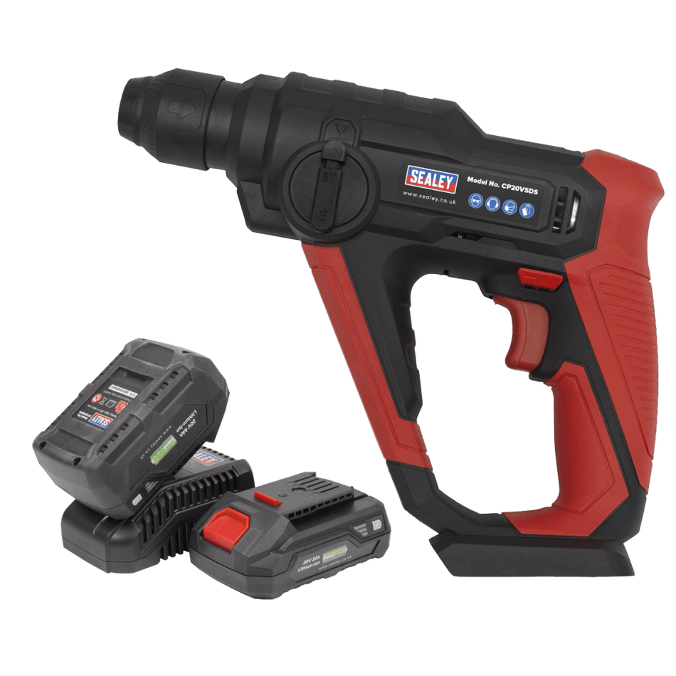 Sealey Cordless Rotary Hammer Drill Kit 20V SDS Plus - 2 Batteries Model No- CP20VSDSKIT