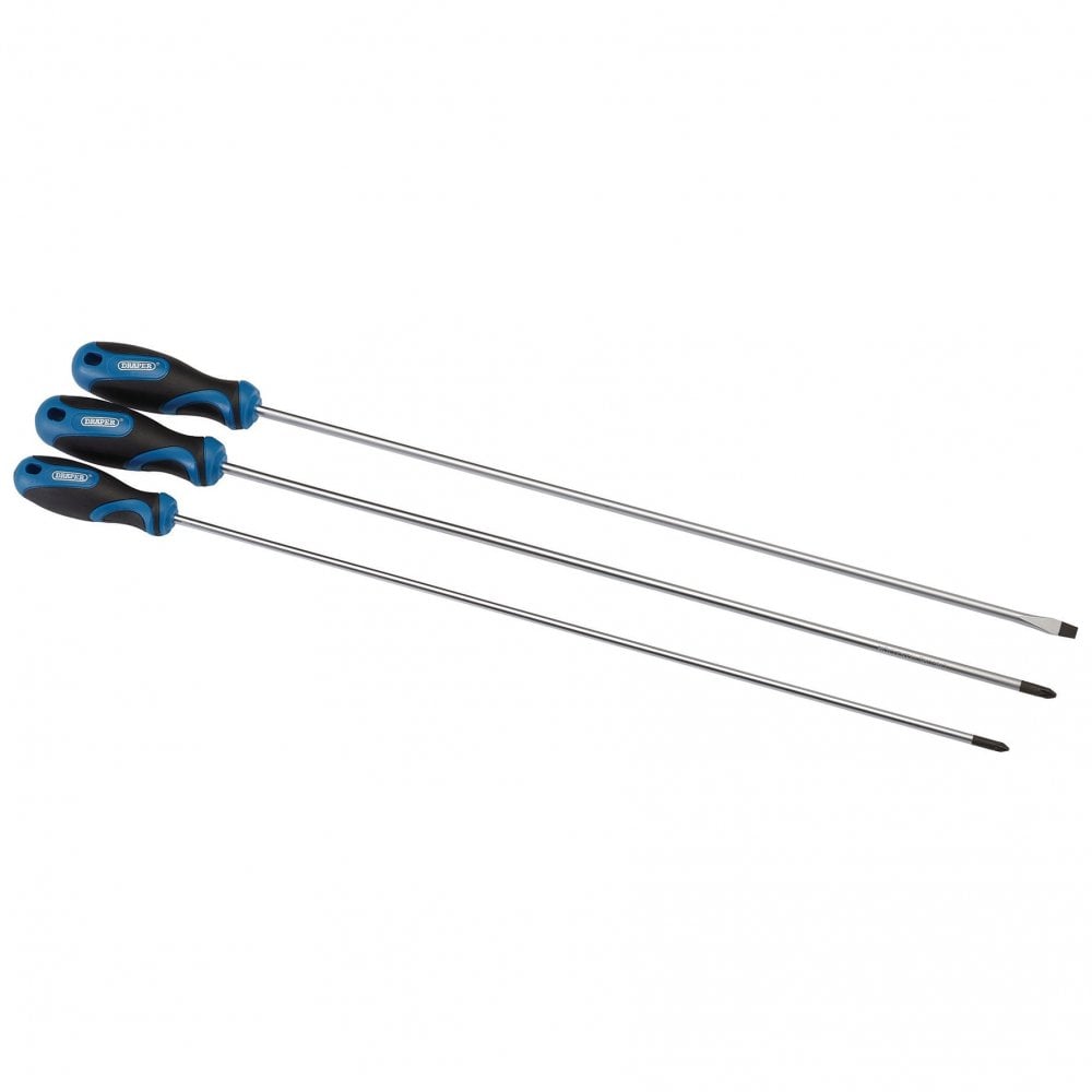 Draper Extra Long Reach Soft Grip Screwdriver Set, 450mm (3 Piece) Model No. 865L/3