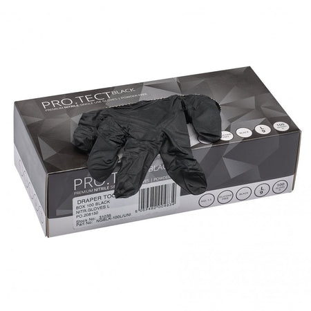 Draper Nitrile Gloves, Large, Black (Pack of 100) Model No. NGBLK-100L/UNI