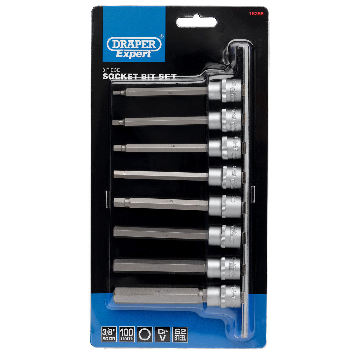 DRAPER 3/8" Sq. Dr. Hexagonal Socket Bit Set (8 piece) : Model No. D-HEX/8/100