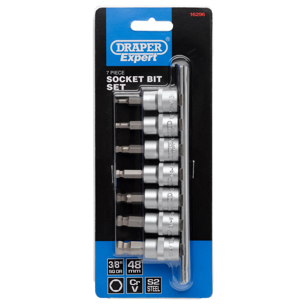 DRAPER 3/8" Sq. Dr. Hexagonal Socket Bit Set (7 piece) : Model No. D-HEX-B/7/55