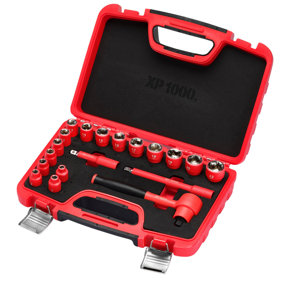 XP1000 VDE Metric Socket Set, 3/8" Sq. Dr. (19 Piece) : Model No. XP1000-3/8