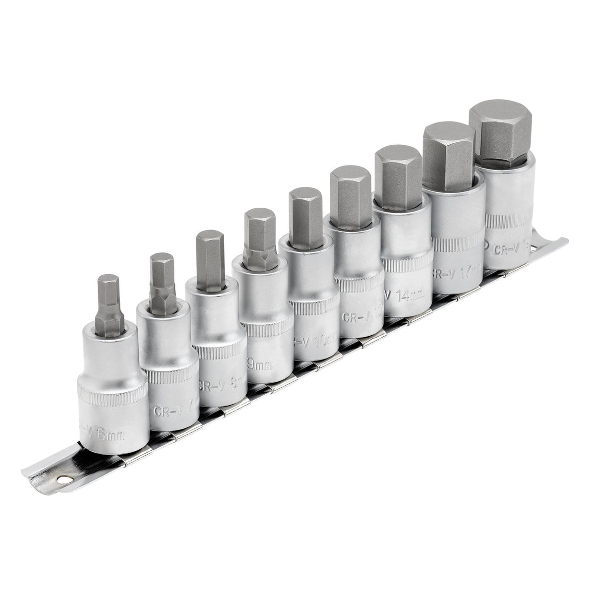 DRAPER 1/2" Sq. Dr. 55mm Long Metric Hexagonal Socket Bit Set (9 Piece) : Model No. H-HEX/9/55