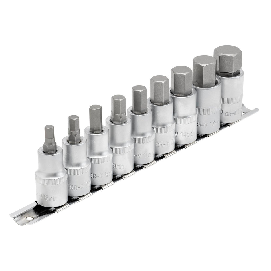 DRAPER 1/2" Sq. Dr. 55mm Long Metric Hexagonal Socket Bit Set (9 Piece) : Model No. H-HEX/9/55