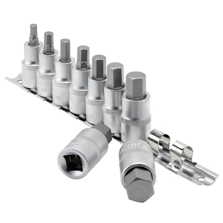 DRAPER 1/2" Sq. Dr. 55mm Long Metric Hexagonal Socket Bit Set (9 Piece) : Model No. H-HEX/9/55