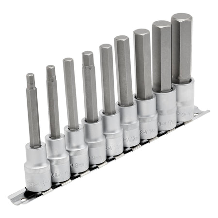 DRAPER 1/2" Sq. Dr. 100mm Long Metric Hexagonal Socket Bit Set (9 Piece) : Model No. H-HEX/9/100