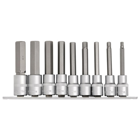 DRAPER 1/2" Sq. Dr. 100mm Long Metric Hexagonal Socket Bit Set (9 Piece) : Model No. H-HEX/9/100