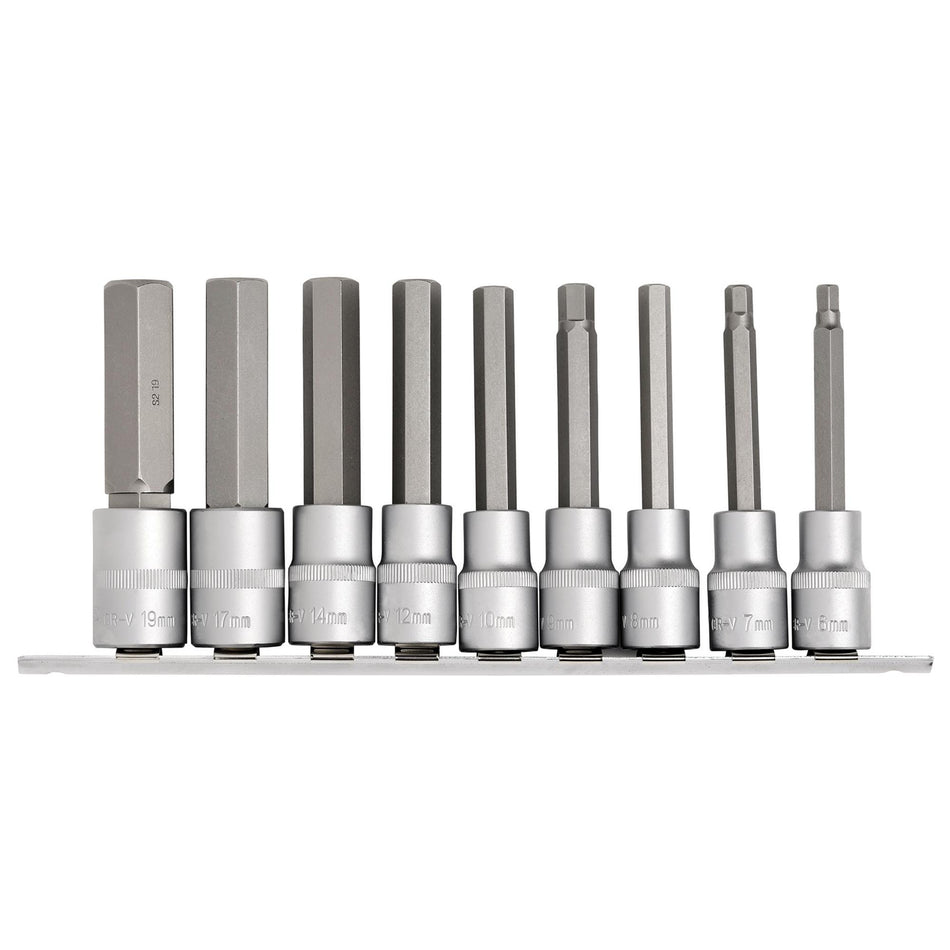 DRAPER 1/2" Sq. Dr. 100mm Long Metric Hexagonal Socket Bit Set (9 Piece) : Model No. H-HEX/9/100