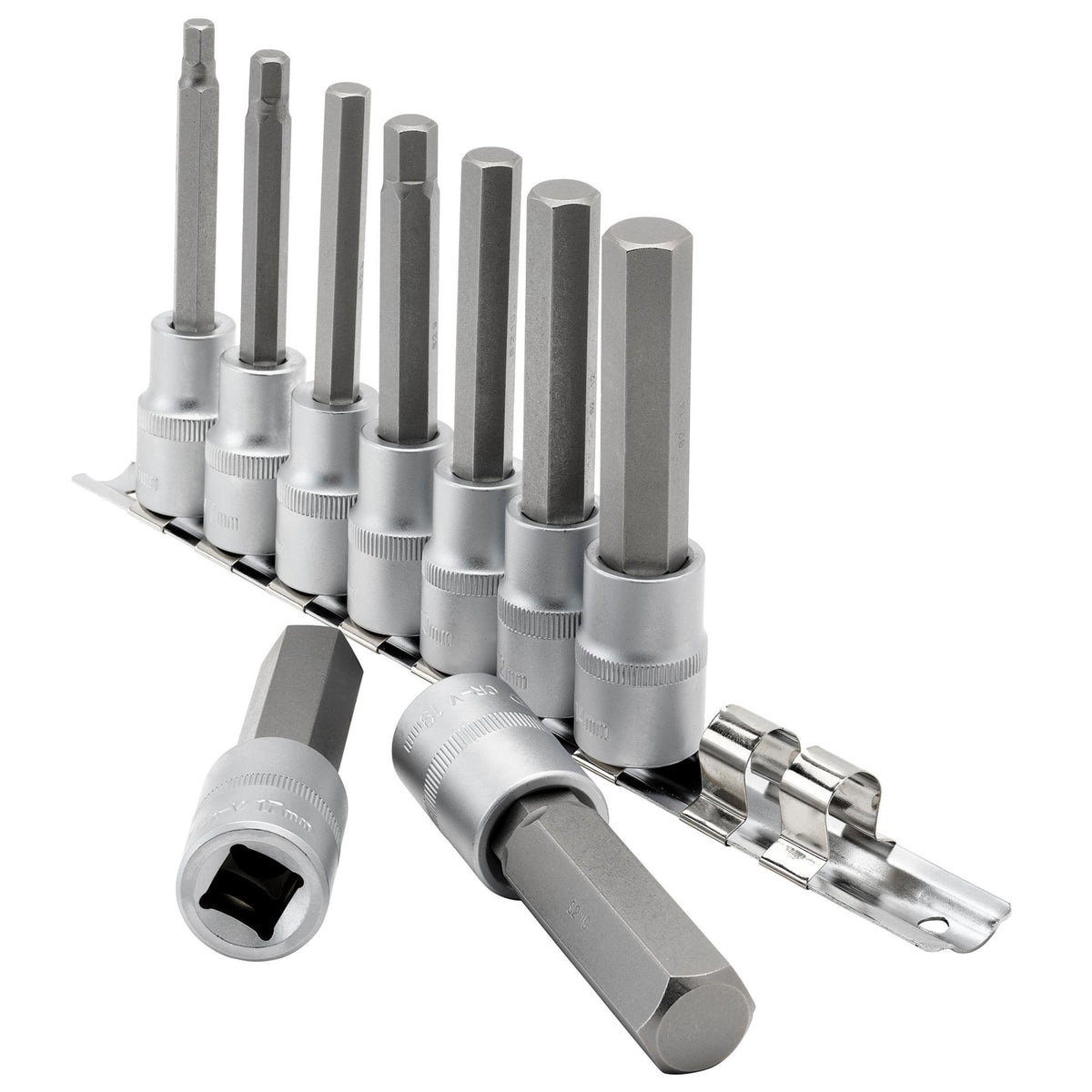 DRAPER 1/2" Sq. Dr. 100mm Long Metric Hexagonal Socket Bit Set (9 Piece) : Model No. H-HEX/9/100