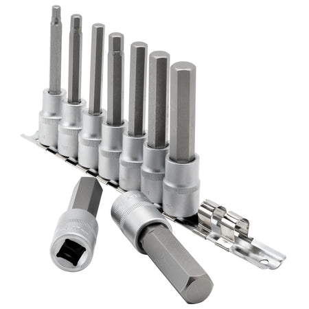 DRAPER 1/2" Sq. Dr. 100mm Long Metric Hexagonal Socket Bit Set (9 Piece) : Model No. H-HEX/9/100