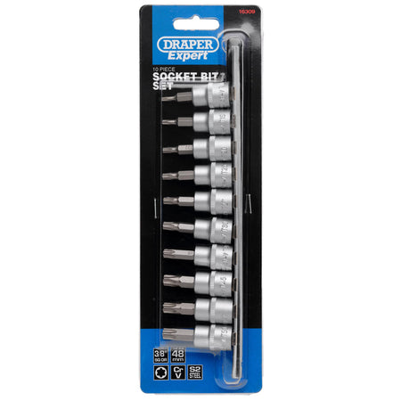 DRAPER 3/8" Sq. Dr. 48mm Long Draper TX STAR Socket Bit Set (10 Piece) : Model No. D-TX/10/55