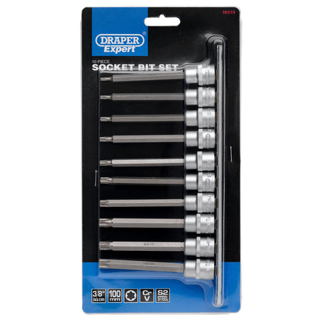DRAPER 3/8" Sq. Dr. 100mm Long Draper TX STAR Socket Bit Set (10 Piece) : Model No. D-TX/10/100