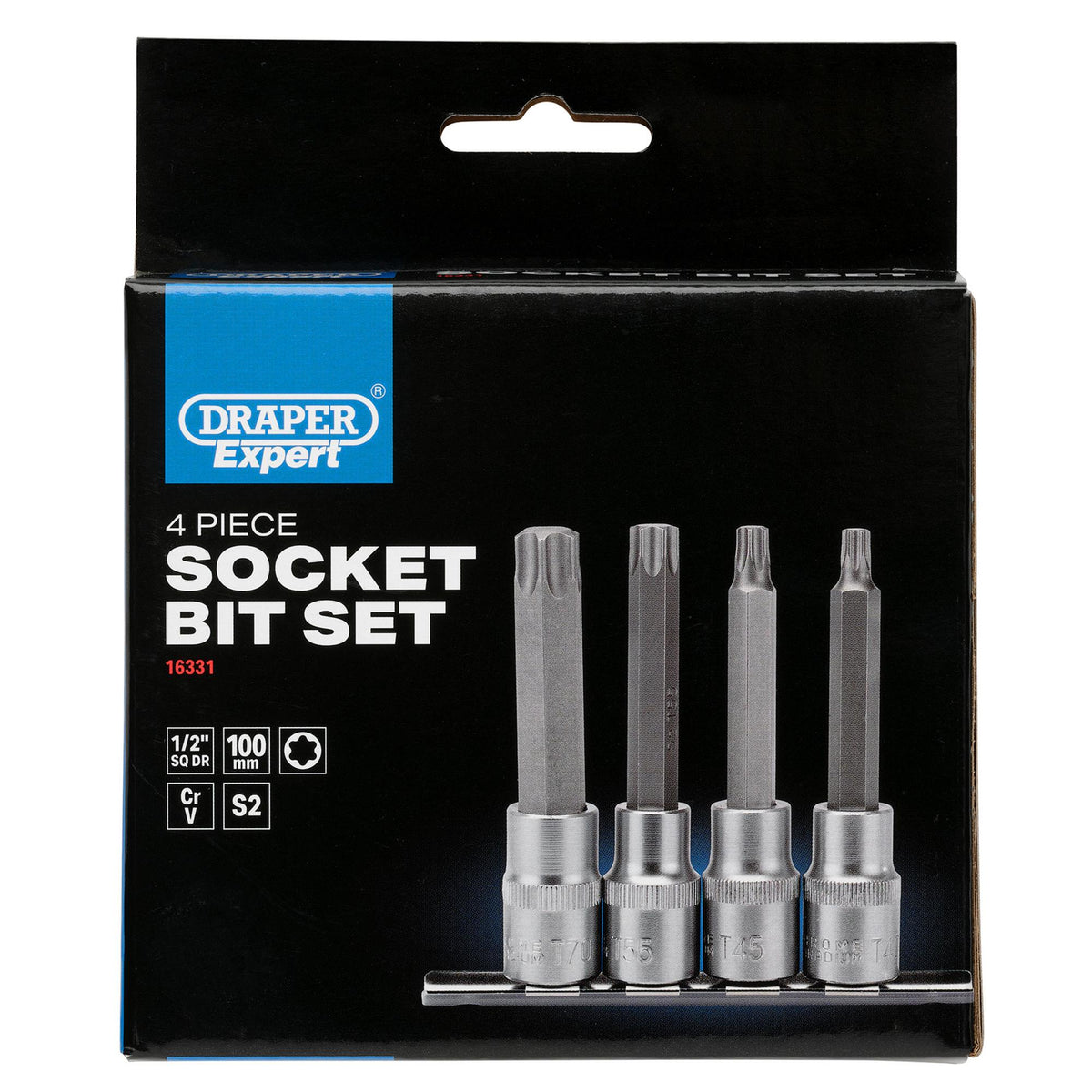 DRAPER 1/2" Sq. Dr. Draper TX STAR Socket Bit Set (4 Piece) : Model No. T-TX/4/100