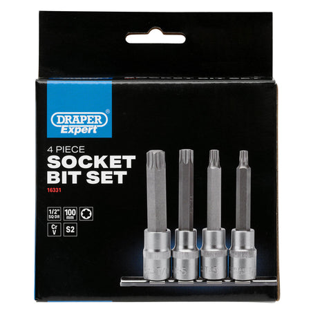 DRAPER 1/2" Sq. Dr. Draper TX STAR Socket Bit Set (4 Piece) : Model No. T-TX/4/100