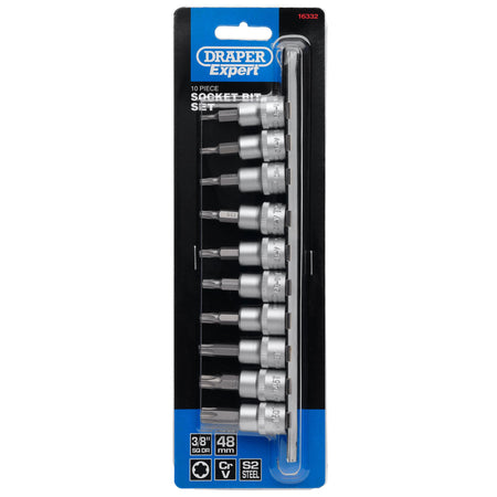 DRAPER 3/8" Sq. Dr. 48mm long Draper TX STAR Security Socket Bit Set (10 Piece) : Model No. D-TXT/10/55