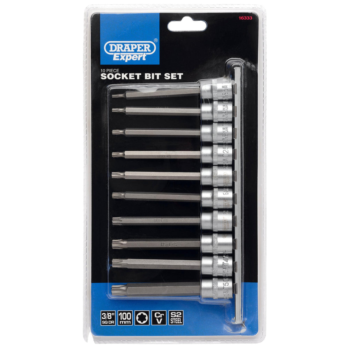 DRAPER 3/8" Sq. Dr. Draper TX STAR Security Socket Bit Set (10 Piece) : Model No. D-TXT/10/100