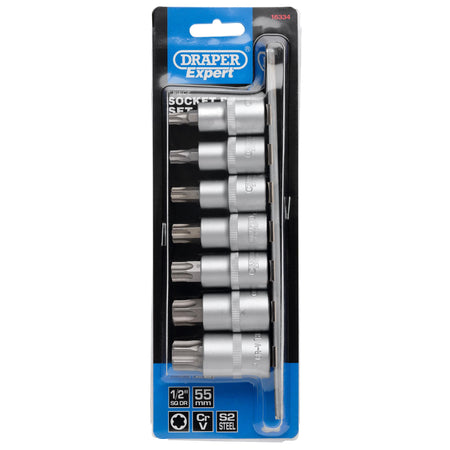 DRAPER 1/2" Sq. Dr. Draper TX STAR Security Socket Bit Set (7 Piece) : Model No. H-TXT/7/55