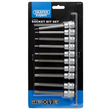 DRAPER 3/8" Sq. Dr. Draper TX STAR Plus Socket Bit Set (10 Piece) : Model No. D-TXP/10/100